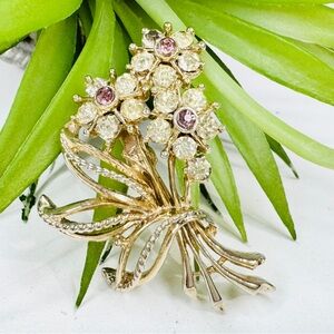 SOLD Coro Vintage 1920’s/30’s Yellow & Purple Flower Bouquet Gold Tone Brooch